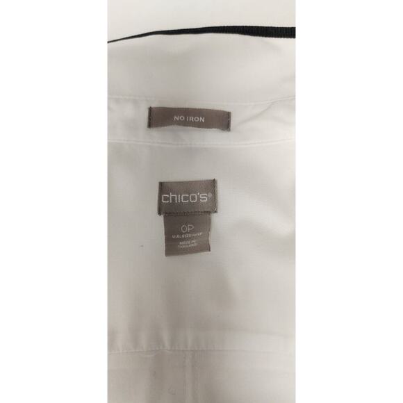 Chico's White/Black Button Up No Iron Contrast Trim Tunic Blouse Size US 4-6P - Picture 9 of 10